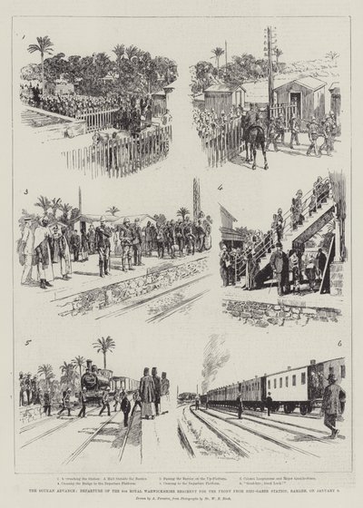 Der Vormarsch im Sudan, Abreise des 6. Royal Warwickshire Regiments an die Front vom Sidi-Gaber-Bahnhof, Ramleh, am 9. Januar von Amedee Forestier