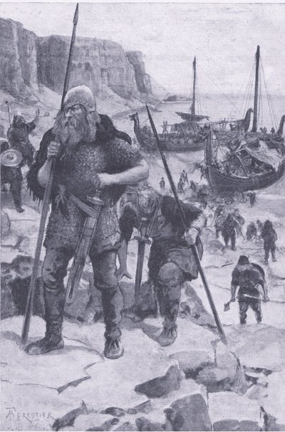 Die Wikinger finden Amerika, aus My Magazine, veröffentlicht 1922 (Lithografie) von Amedee Forestier
