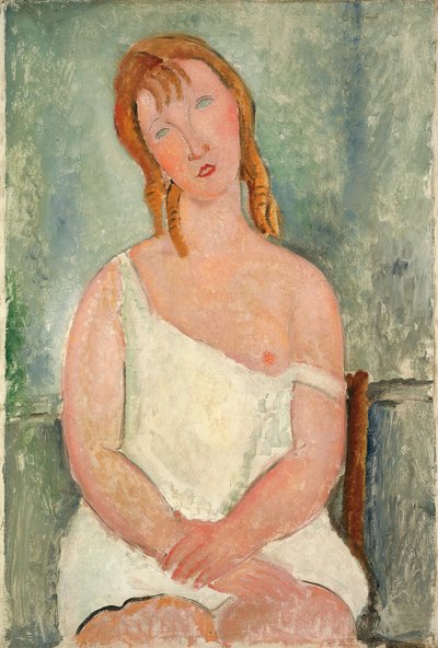 Sitzendes junges Mädchen im Hemd; Jeune fille assise en chemise, 1918 von Amedeo Modigliani