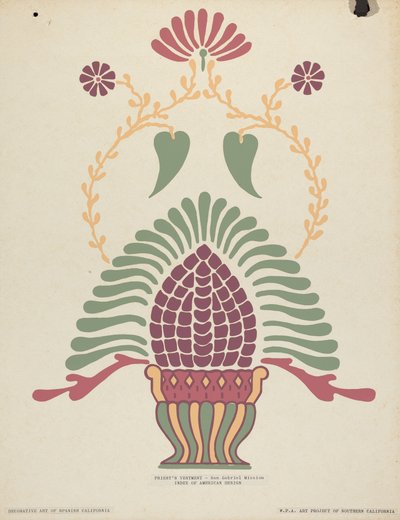 San Gabriel Mission Priestergewand aus dem Portfolio "Dekorative Kunst des spanischen Kaliforniens" von American 20th Century