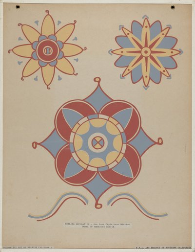 San Juan Capistrano Missionsdecke Dekoration aus dem Portfolio "Dekorative Kunst des spanischen Kaliforniens" von American 20th Century