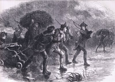 Nachtmanöver der Amerikaner in Boston, Illustration aus Cassells Geschichte der Vereinigten Staaten, veröffentlicht von Cassell, Petter & Galpin, ca. 1900 (Lithografie) von American English school