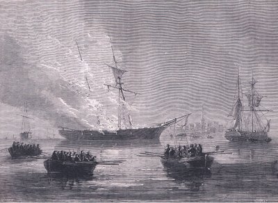 Die Verbrennung von Gaspe, Illustration aus Cassells Geschichte der Vereinigten Staaten, veröffentlicht von Cassell, Petter & Galpin, um 1900 (Lithographie) von American English school