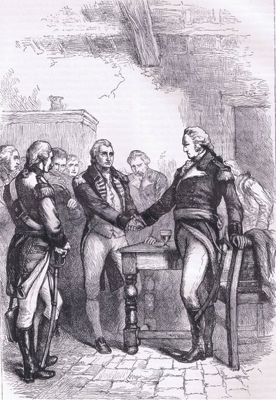 Washington verabschiedet sich von seinen alten Kameraden, Illustration aus Cassells Geschichte der Vereinigten Staaten, veröffentlicht von Cassell, Petter & Galpin, ca. 1900 von American English school