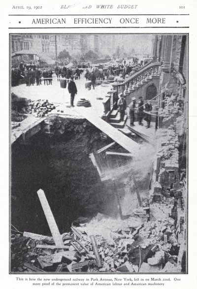 Einsturz eines Teils des U-Bahn-Tunnels in der Park Avenue, New York City, USA, 22. März 1902 von American Photographer (after)
