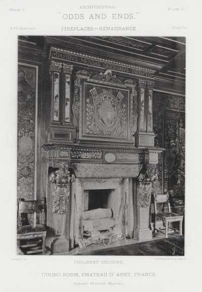 Kamin: Speisesaal, Schloss Anet, Frankreich (s/w Foto) von American Photographer (after)