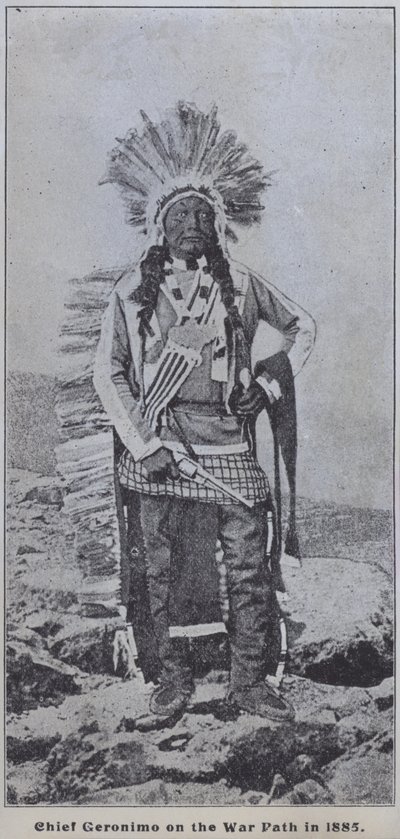 Der Apache-Häuptling Geronimo auf dem Kriegspfad im Jahr 1885 von American Photographer (after)