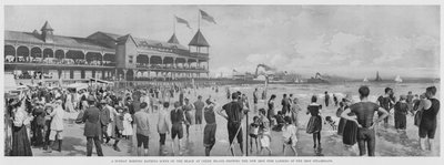 Eine Sonntagmorgen-Badeszene am Strand von Coney Island, zeigt die neue Eisenpier-Landung der Eisen-Dampfschiffe von American Photographer