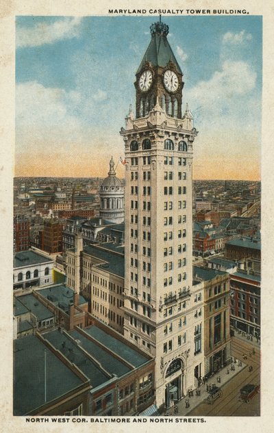Baltimore, MA: Maryland Casualty Tower Building, Nordwest Ecke Baltimore und North Streets (Farbfoto) von American Photographer