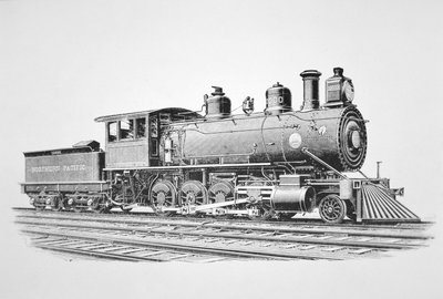 Eine 2-8-0 Konsolidierungslokomotive, gebaut von Baldwin im Juni 1889 für die Northern Pacific Railway von American School