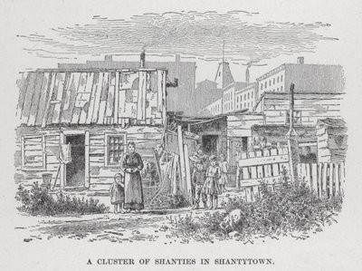 Eine Ansammlung von Hütten in Shantytown von American School