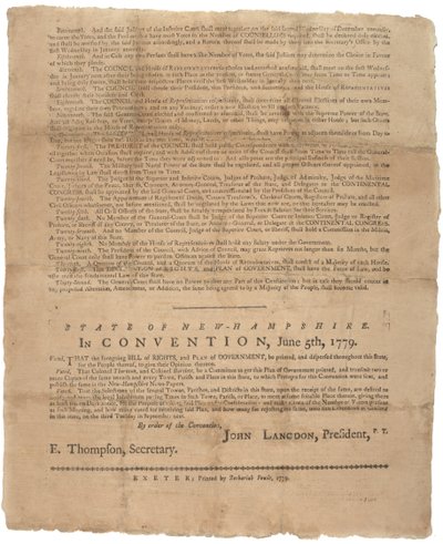 Eine Erklärung der Rechte und ein Plädoyer für die Regierung des Staates New Hampshire, 1779 von American School