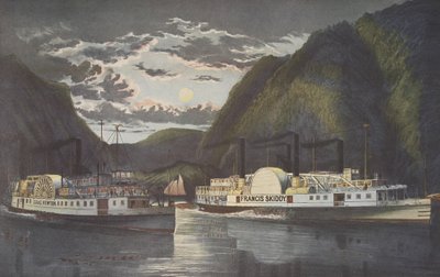 Eine Nacht auf dem Hudson - Durch bei Tagesanbruch, veröffentlicht 1864, Currier & Ives von American School