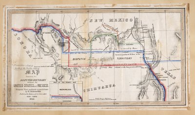 Eine Karte, die die umstrittene Grenze zwischen den Vereinigten Staaten und Mexiko illustriert von American School
