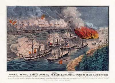 Admiral Farraguts Flotte im Kampf mit den Rebellenbatterien bei Port Hudson, 14. März von American School
