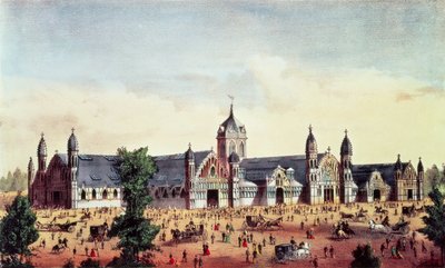 Agricultural Hall, Grand United States Centennial Exhibition, Fairmount Park, Philadelphia, veröffentlicht von Currier und Ives, 1876 von American School