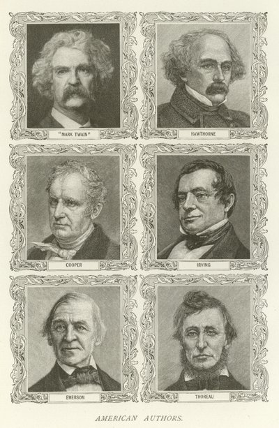 Amerikanische Autoren, Mark Twain, Hawthorne, Cooper, Irving, Emerson, Thoreau von American School