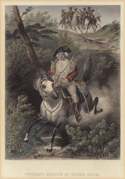 Die Flucht des amerikanischen Generals Israel Putnam vor den Briten in Horse Neck, Connecticut, Amerikanischer Unabhängigkeitskrieg von American School