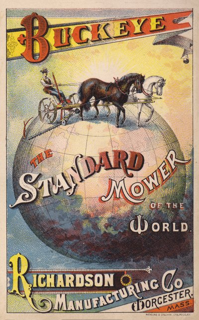 Amerikanische Werbekarte für den Buckeye-Pferdemäher der Richardson Manufacturing Company, ca. 1880er Jahre von American School