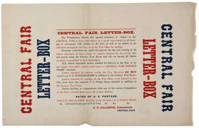 Ankündigung für die Central Fair Briefkästen, ca. 1864 von American School