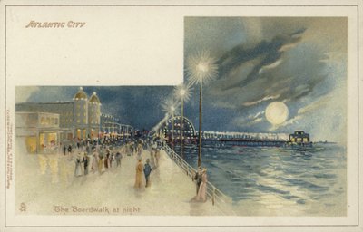Atlantic City, Die Promenade bei Nacht von American School