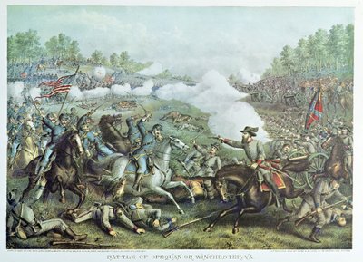 Schlacht von Opequan oder Winchester, Virginia, graviert von Kurz & Allison von American School
