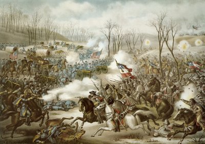 Schlacht von Pea Ridge, Arkansas, 6.-8. März, graviert von Kurz & Allison von American School