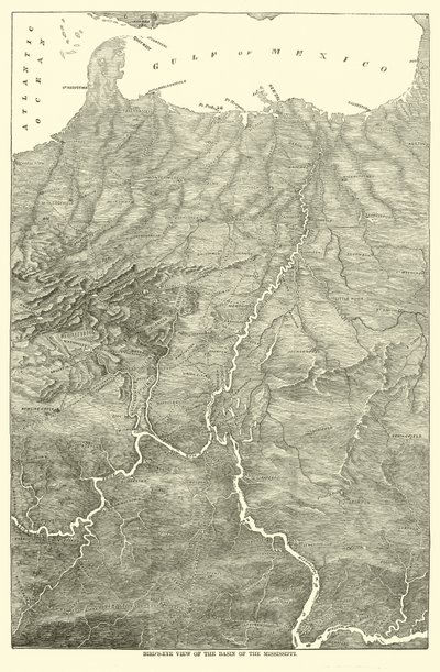 Vogelperspektive des Beckens des Mississippi, 1862 von American School
