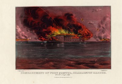 Bombardierung von Fort Sumter, Charleston Harbor, 12. & 13. April 1861, veröffentlicht von Currier & Ives, ca. 1861 von American School