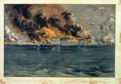 Beschuss von Fort Sumter, Charleston Harbour, 12. und 13. April 1861, veröffentlicht von Currier und Ives von American School
