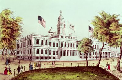 Rathaus, New York, graviert von Nathaniel Currier von American School