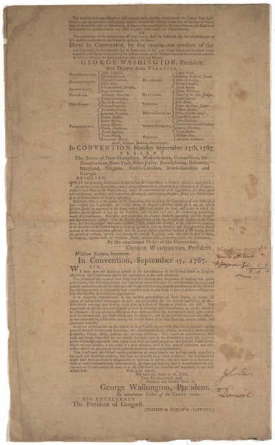Verfassung, erster Druck, gedruckt von Dunlap & Claypoole, 17.-19. September 1787 von American School