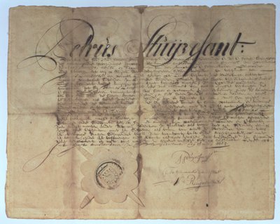 Urkunde unterzeichnet von Peter Stuyvesant, Generaldirektor von Neu-Niederland, 15. Mai 1664 von American School