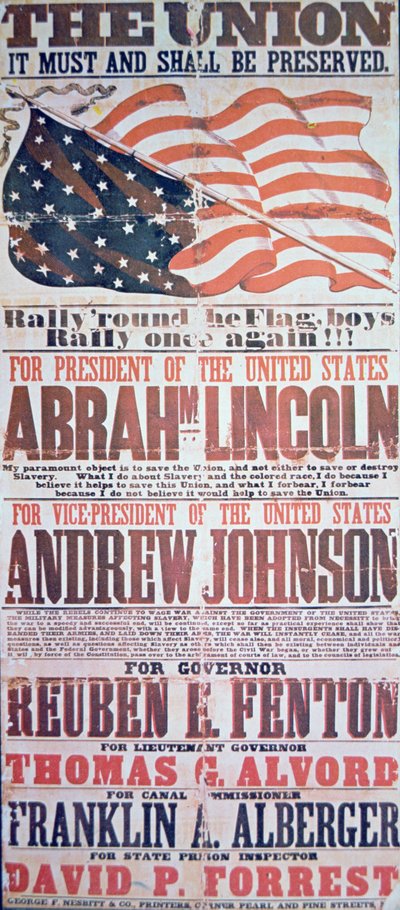 Wahlkampfplakat für Abraham Lincoln (1809-65) als Präsident und Andrew Johnson (1808-75) als Vizepräsident von American School