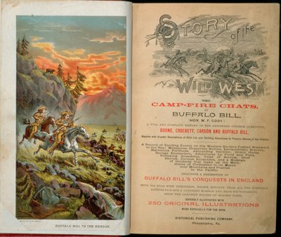 Frontispiz und Titelseite zu Story of the Wild West and Camp Fire Chats von Buffalo Bill von American School