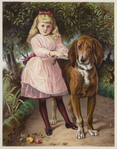 Mädchen hält Bloodhound an der Leine von American School