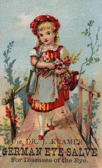 Mädchen auf Brücke, Werbung für deutsche Augensalbe von American School