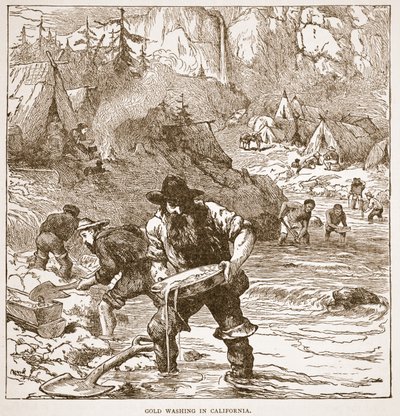 Goldwäsche in Kalifornien, aus einem Buch veröffentlicht 1896 von American School