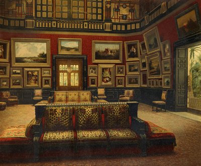 Großer Saal, Van der Bilt Hotel in New York, ca. 1840, Farbgravur von American School