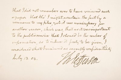 Handschrift und Unterschrift von Thomas Jefferson, 1803 von American School