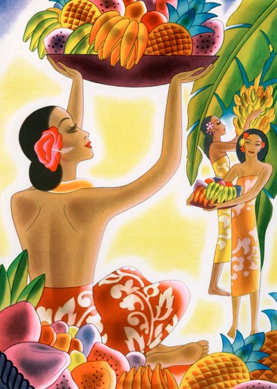 Hawaiianische Frauen bei der Obsternte von American School