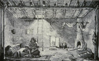 Innenansicht eines Pueblo-Hauses, um 1880 von American School