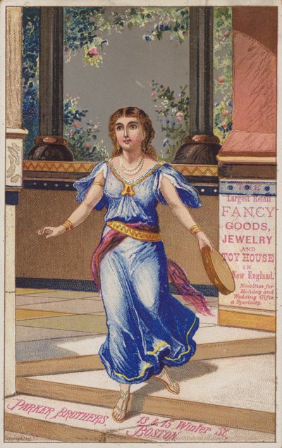 Dame im blauen Kleid mit Tamburin von American School