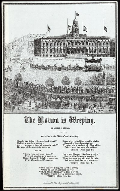 Lincolns Trauerzug, veröffentlicht 1865 von American School