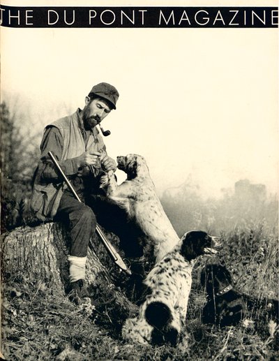 Mann mit Jagdhunden, Titelseite des DuPont Magazins, November 1934 von American School