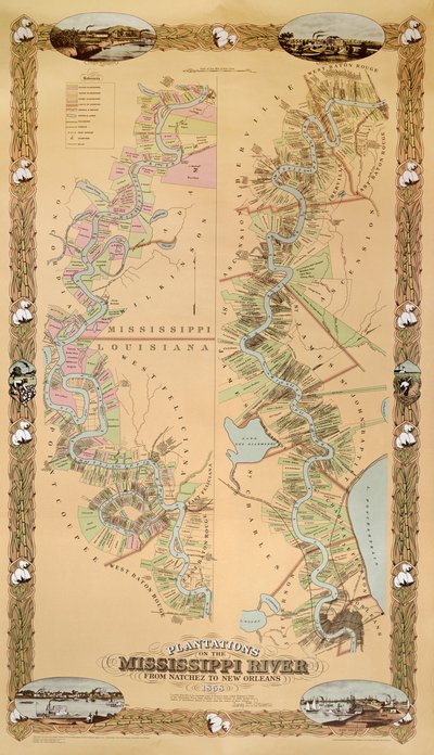 Karte der Plantagen am Mississippi von Natchez bis New Orleans, 1858 von American School