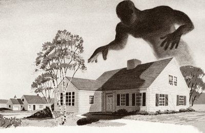 Hypothekenmonster droht über einem Familienheim von American School