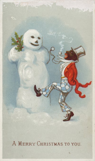 Neger und Schneemann Weihnachtskarte von American School