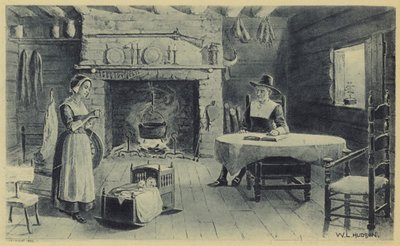 Heim des Neuengland-Pioniers (Litho) von American School