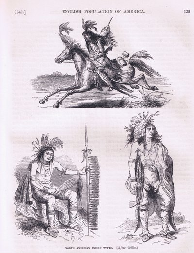 Nordamerikanische Indianertypen (1640er Jahre), Illustration aus Cassells Geschichte der Vereinigten Staaten, veröffentlicht von Petter & Galpin ca. 1890 von American School